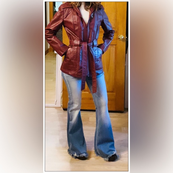 Vintage 1970s Sears Jr Bazaar Genuine Leather Jacket | Burgundy | Size 7/Small - Picture 3 of 16